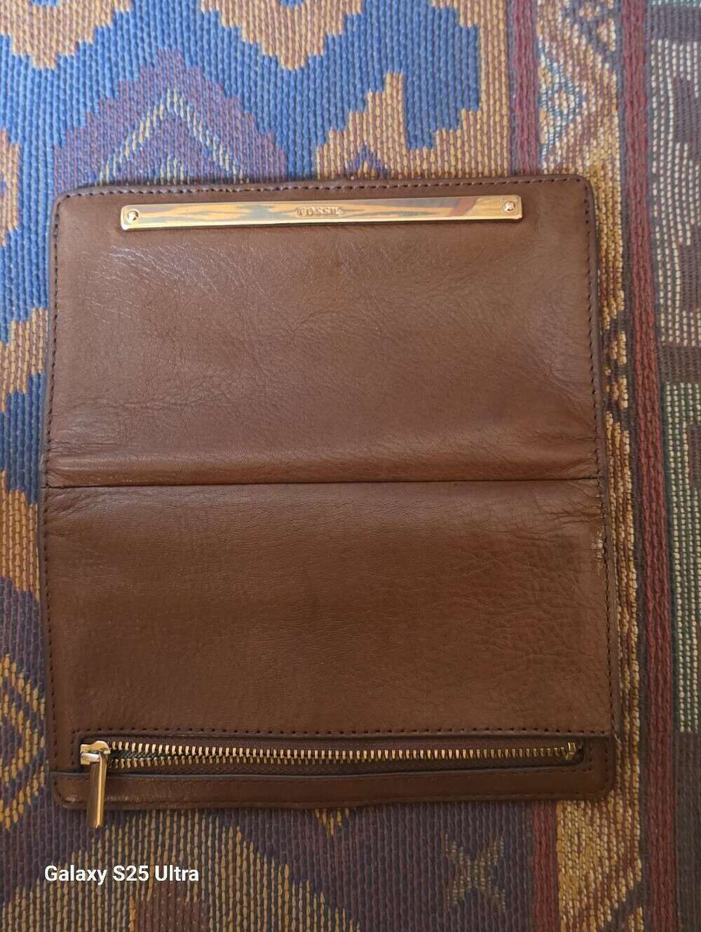Fossil Liza Brown Leather Wallet Gold Hardware Bar Slim Bifold Clutch - Picture 13 of 16